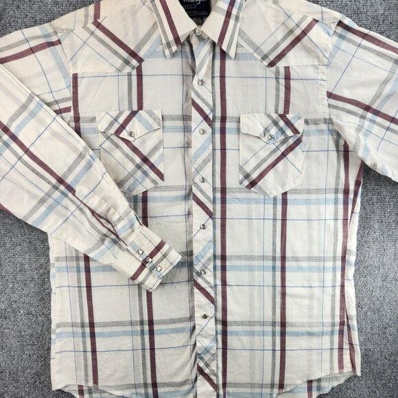 Wrangler Cowboy Cut Regular X-long Tails Single Needle Pearl Snap Plaid Shirt - Picture 2 of 16